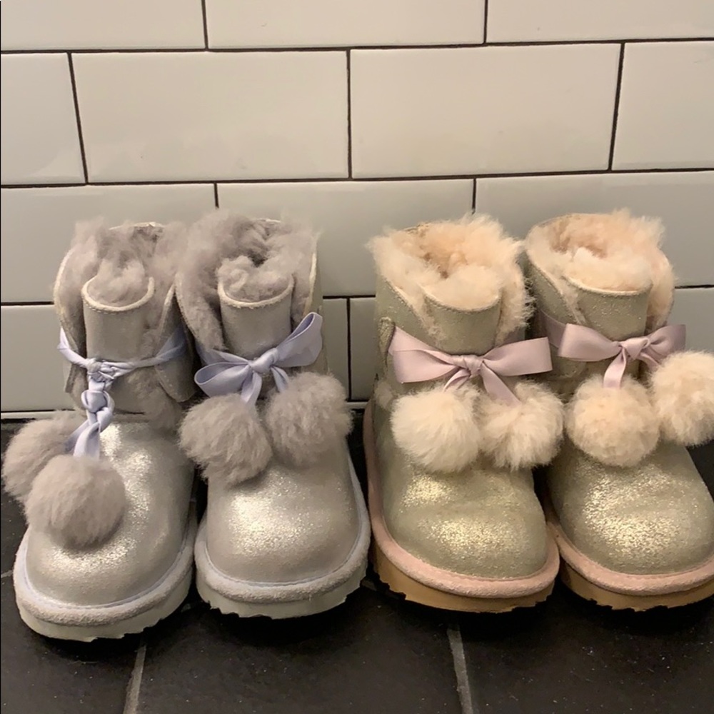 Toddler girl UGG K Gita boots with Pom Pom bows